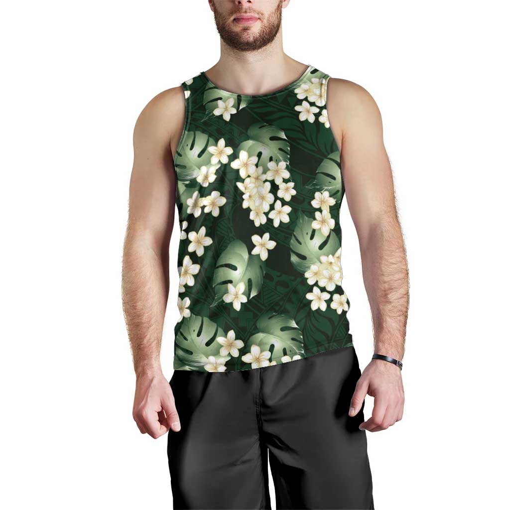 Green Tropical Hawaii Men Tank Top Seamless Monstera Plumeria Hawaiian Pattern - Polynesian Pride