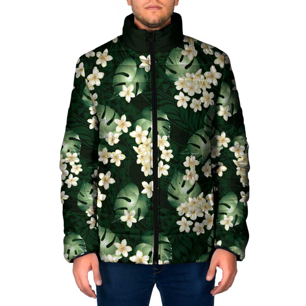 Green Tropical Hawaii Padded Jacket Seamless Monstera Plumeria Hawaiian Pattern LT14 Men Green - Polynesian Pride