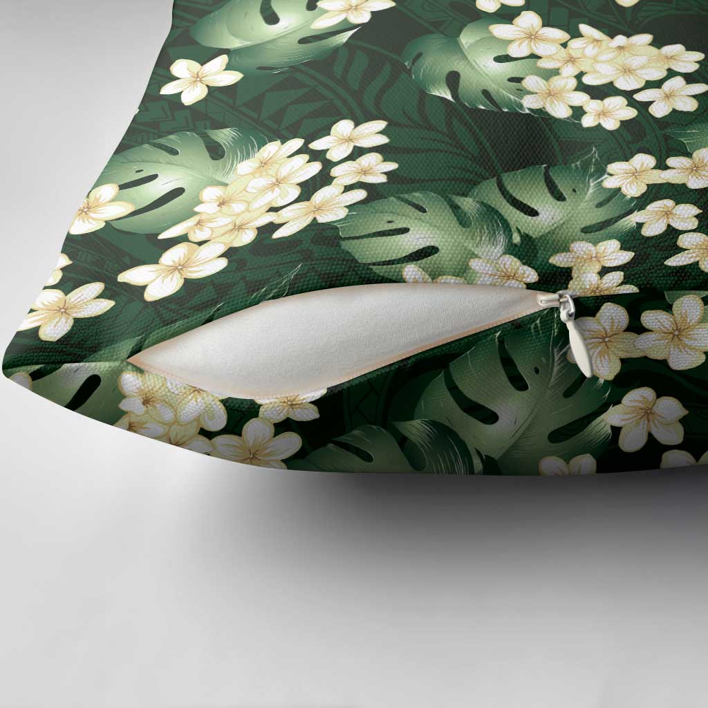 Green Tropical Hawaii Pillow Cover Seamless Monstera Plumeria Hawaiian Pattern - Polynesian Pride