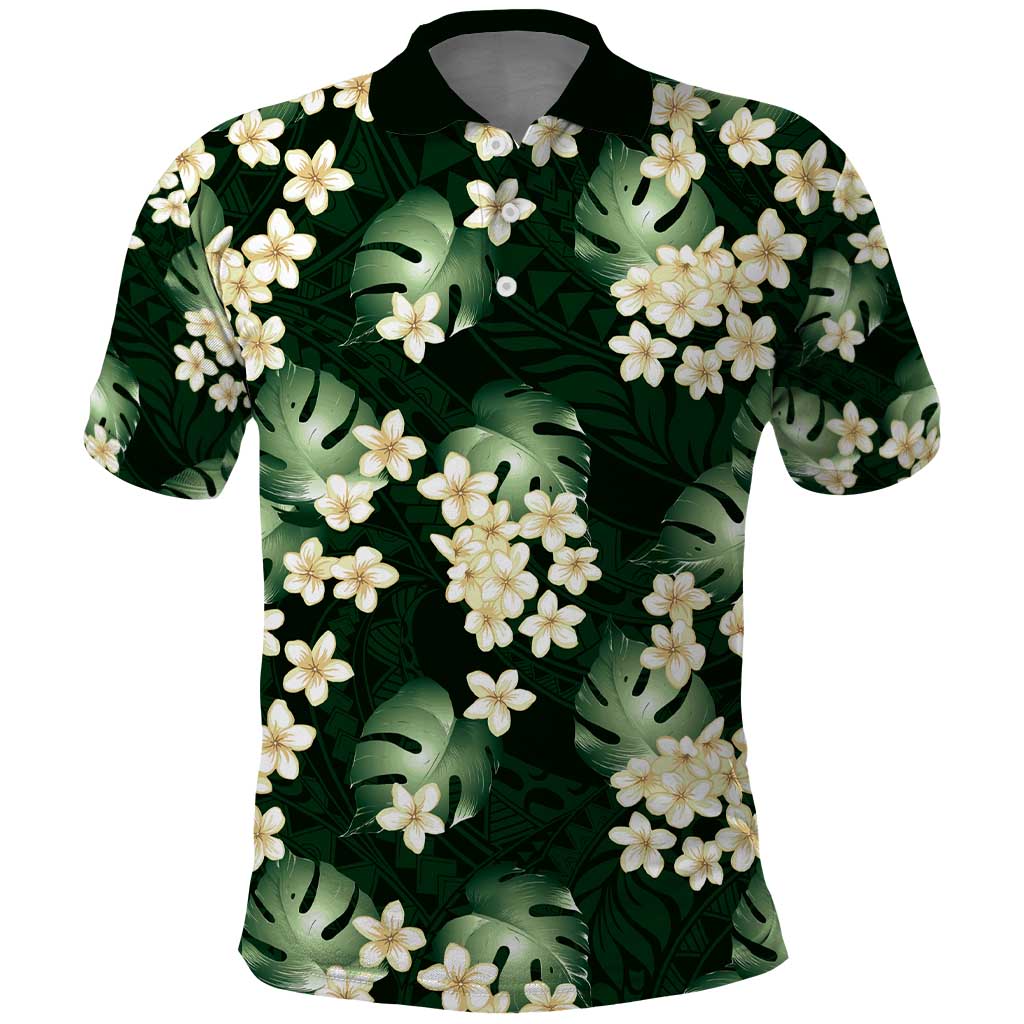 Green Tropical Hawaii Polo Shirt Seamless Monstera Plumeria Hawaiian Pattern - Polynesian Pride