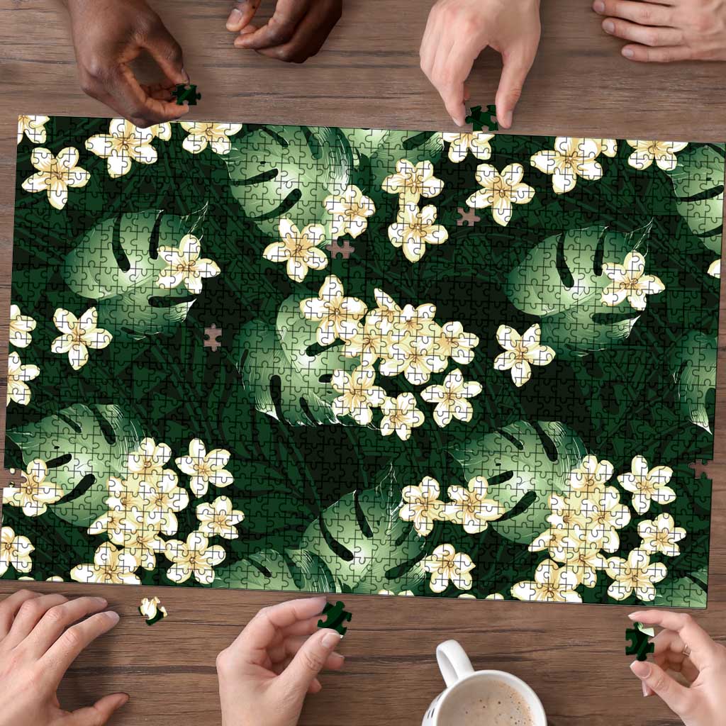 Green Tropical Hawaii Puzzle Seamless Monstera Plumeria Hawaiian Pattern LT14 - Polynesian Pride