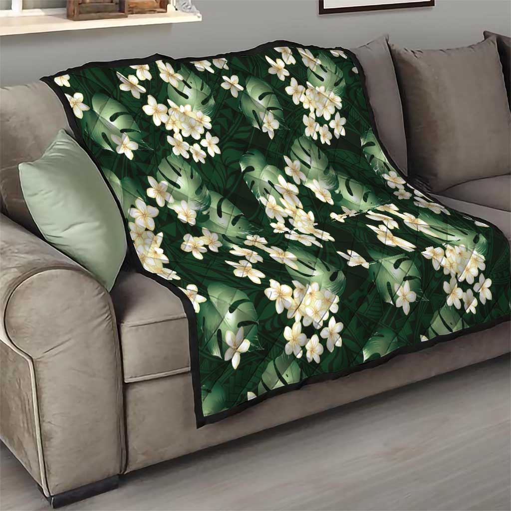 Green Tropical Hawaii Quilt Seamless Monstera Plumeria Hawaiian Pattern - Polynesian Pride