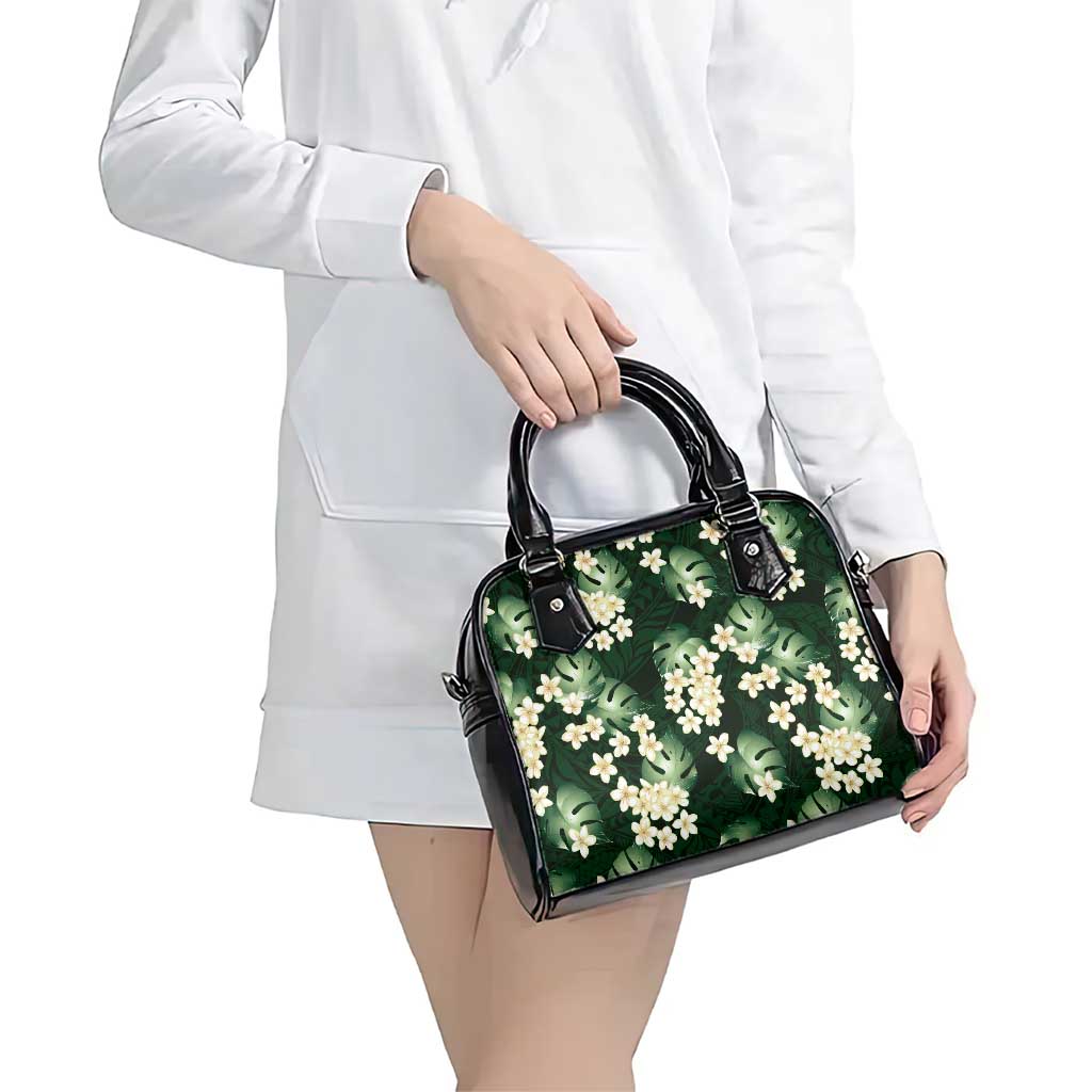 Green Tropical Hawaii Shoulder Handbag Seamless Monstera Plumeria Hawaiian Pattern - Polynesian Pride