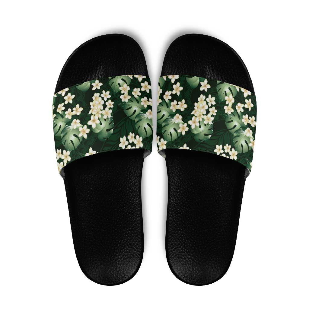 Green Tropical Hawaii Slide Sandals Seamless Monstera Plumeria Hawaiian Pattern - Polynesian Pride