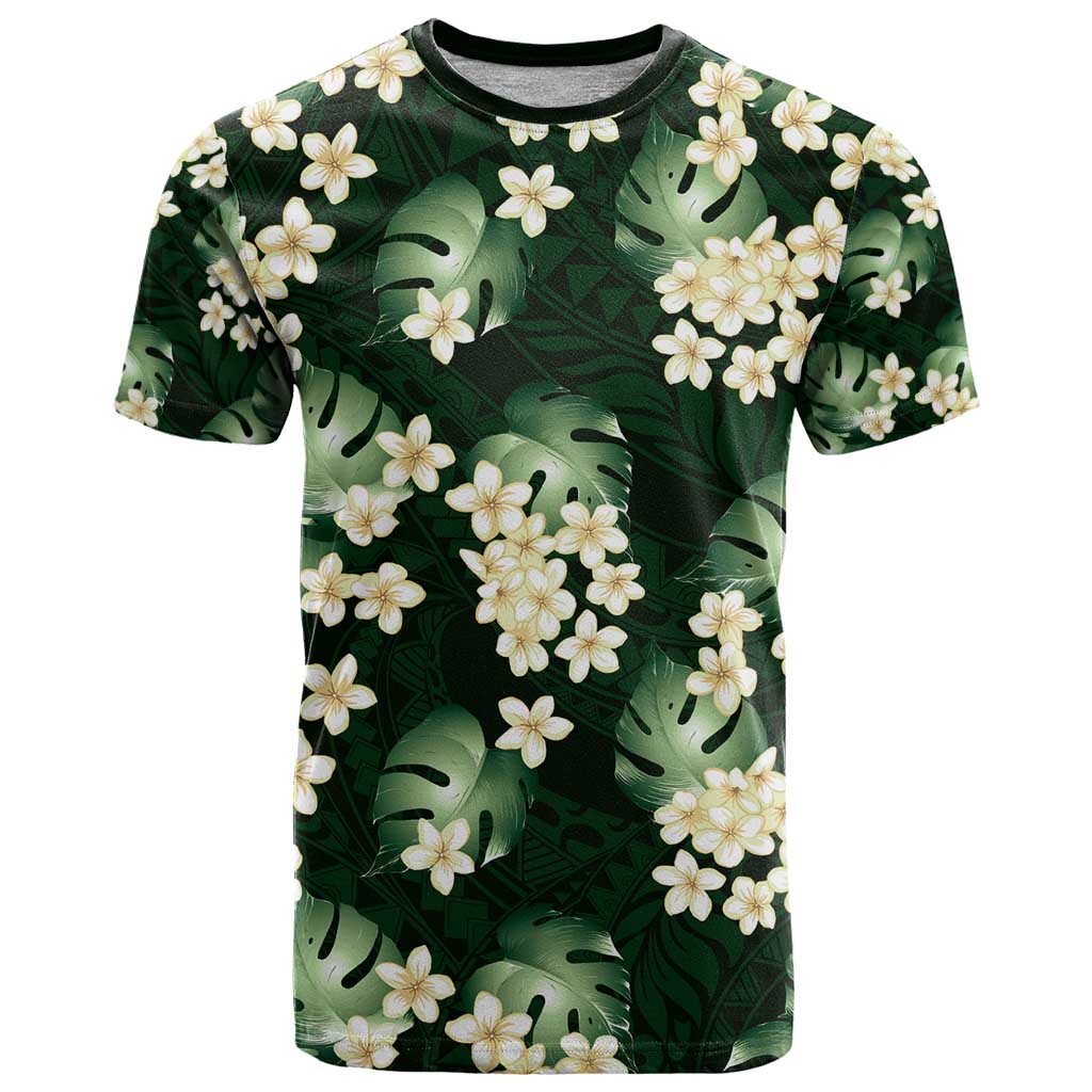 Green Tropical Hawaii T Shirt Seamless Monstera Plumeria Hawaiian Pattern - Polynesian Pride