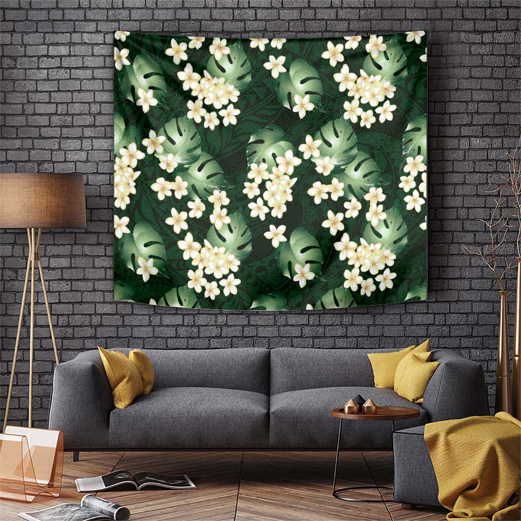 Green Tropical Hawaii Tapestry Seamless Monstera Plumeria Hawaiian Pattern LT14 Green - Polynesian Pride