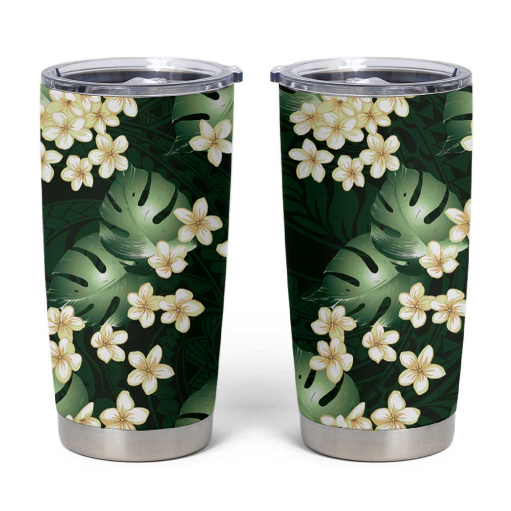 Green Tropical Hawaii Tumbler Cup Seamless Monstera Plumeria Hawaiian Pattern - Polynesian Pride