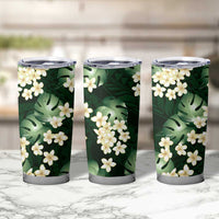 Green Tropical Hawaii Tumbler Cup Seamless Monstera Plumeria Hawaiian Pattern - Polynesian Pride