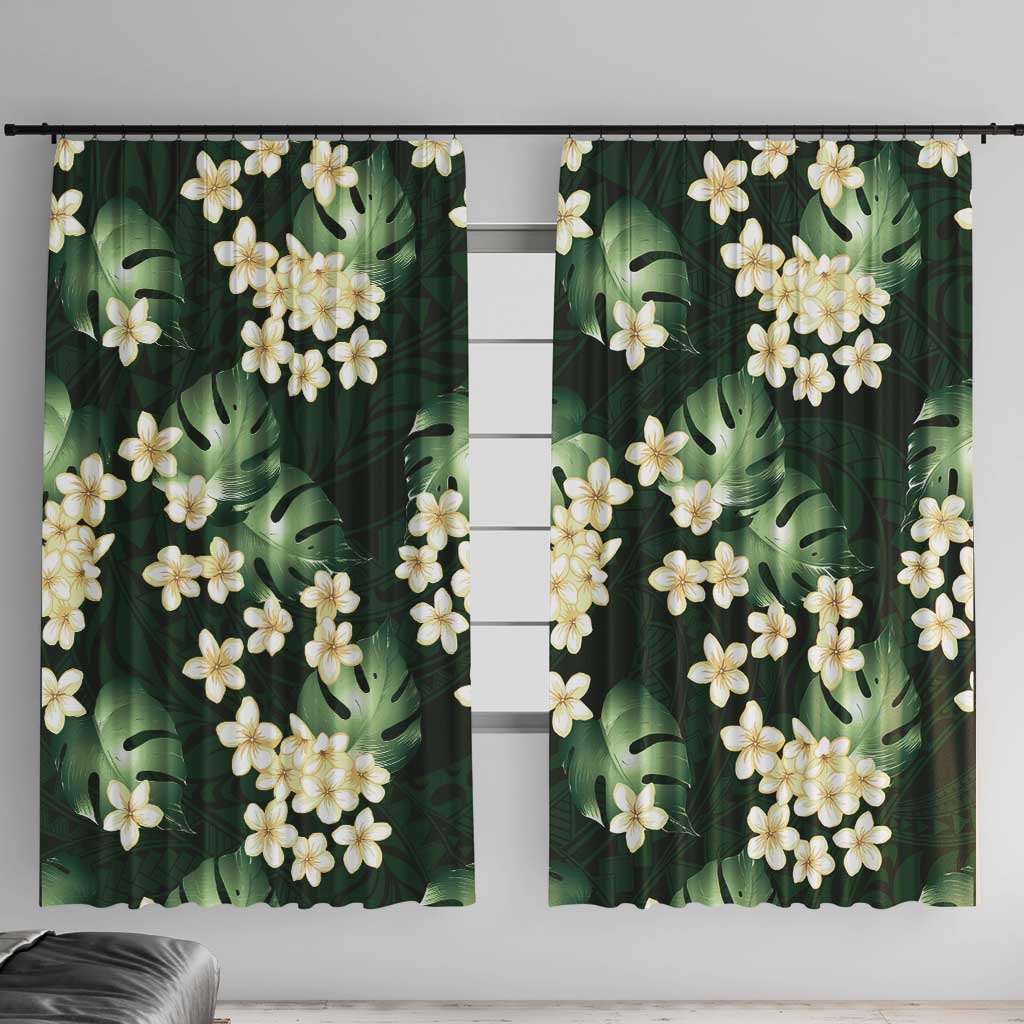 Green Tropical Hawaii Window Curtain Seamless Monstera Plumeria Hawaiian Pattern - Polynesian Pride