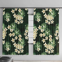 Green Tropical Hawaii Window Curtain Seamless Monstera Plumeria Hawaiian Pattern - Polynesian Pride