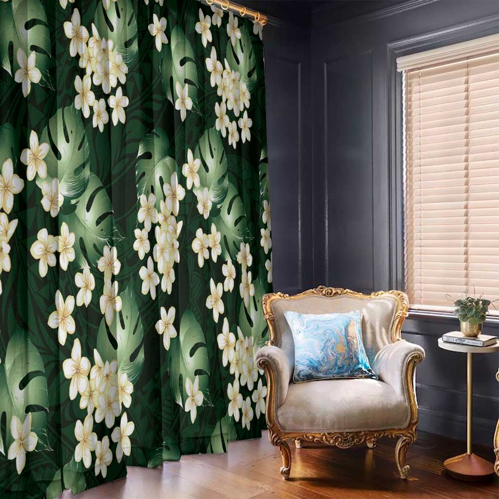 Green Tropical Hawaii Window Curtain Seamless Monstera Plumeria Hawaiian Pattern - Polynesian Pride