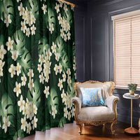 Green Tropical Hawaii Window Curtain Seamless Monstera Plumeria Hawaiian Pattern - Polynesian Pride