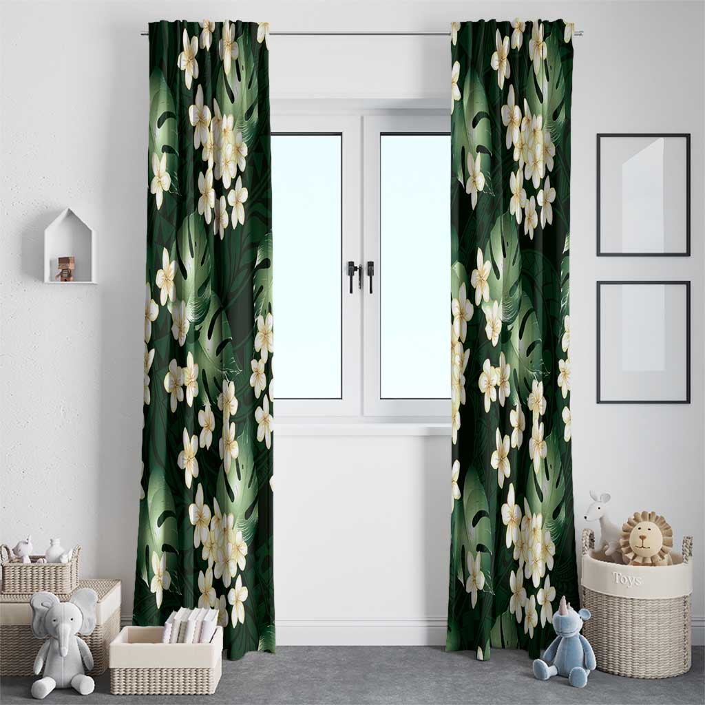 Green Tropical Hawaii Window Curtain Seamless Monstera Plumeria Hawaiian Pattern - Polynesian Pride