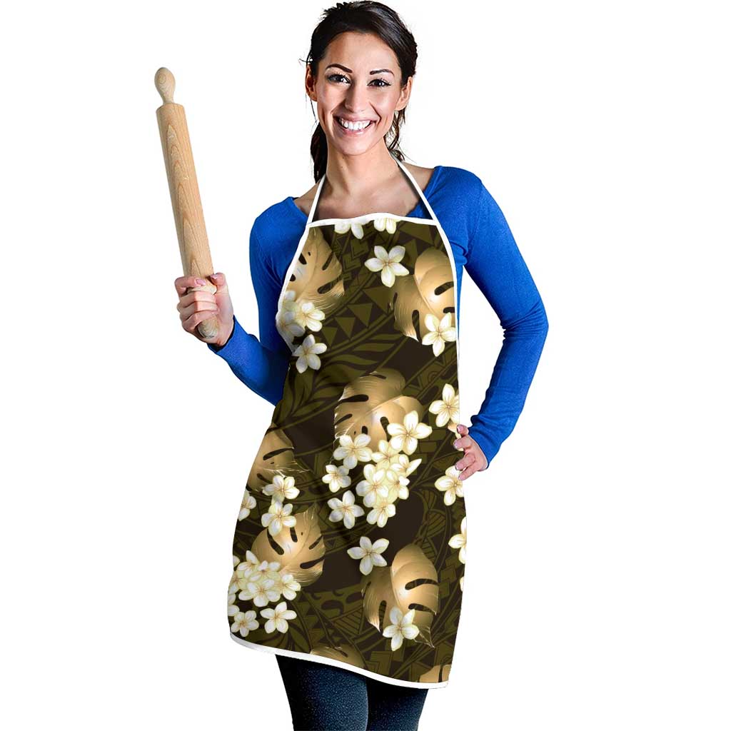 Gold Tropical Hawaii Apron Seamless Monstera Plumeria Hawaiian Pattern - Polynesian Pride