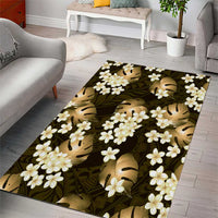 Gold Tropical Hawaii Area Rug Seamless Monstera Plumeria Hawaiian Pattern - Polynesian Pride