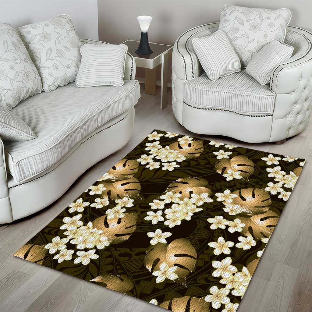 Gold Tropical Hawaii Area Rug Seamless Monstera Plumeria Hawaiian Pattern - Polynesian Pride