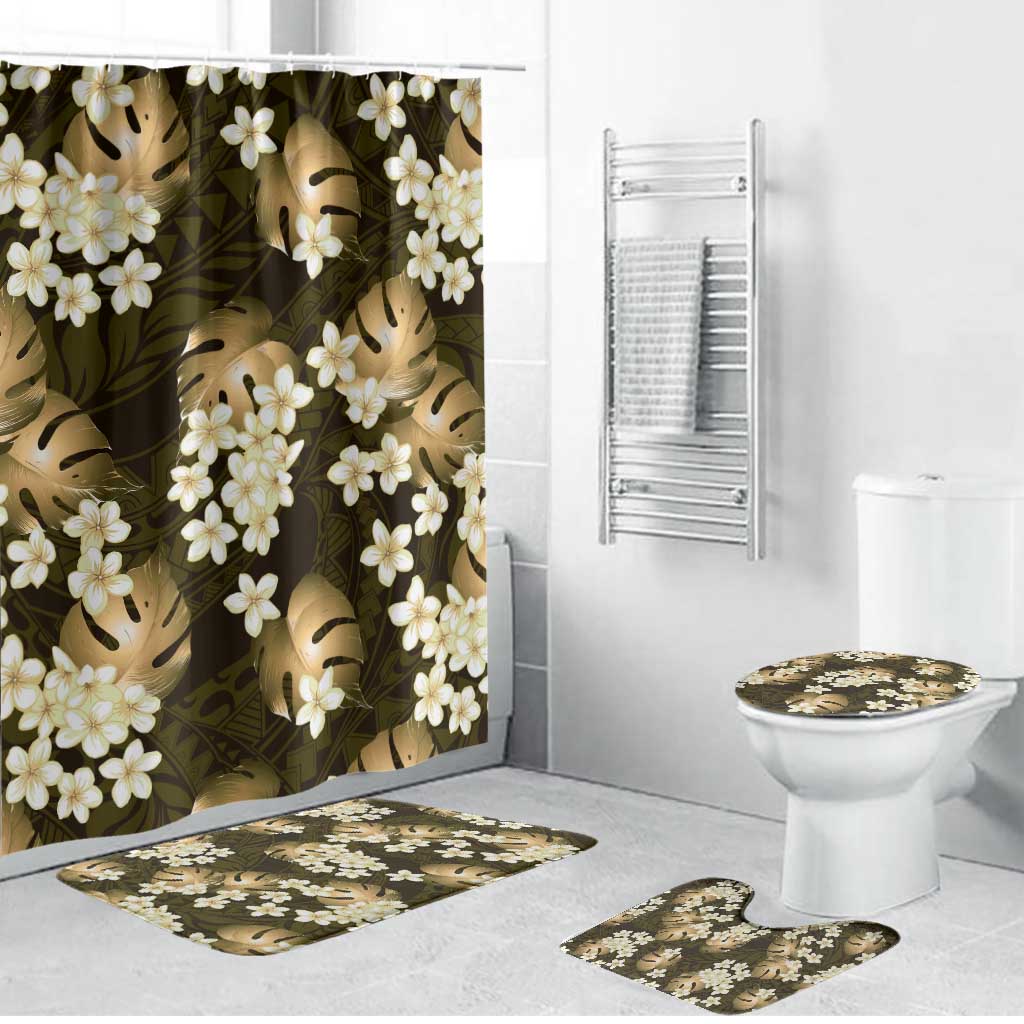 Gold Tropical Hawaii Bathroom Set Seamless Monstera Plumeria Hawaiian Pattern - Polynesian Pride