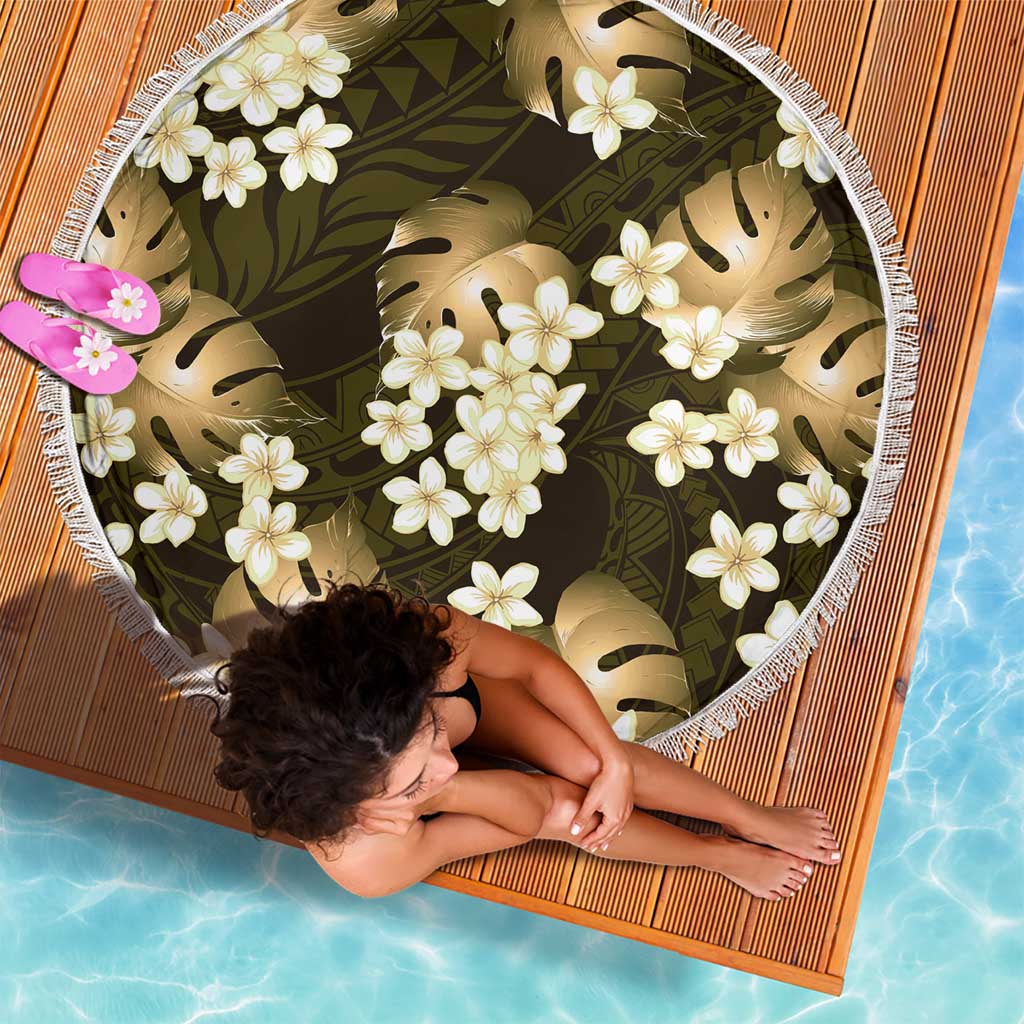 Gold Tropical Hawaii Beach Blanket Seamless Monstera Plumeria Hawaiian Pattern - Polynesian Pride