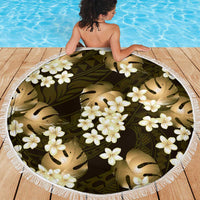 Gold Tropical Hawaii Beach Blanket Seamless Monstera Plumeria Hawaiian Pattern - Polynesian Pride