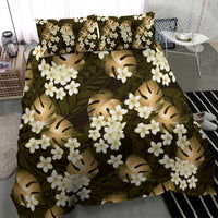 Gold Tropical Hawaii Bedding Set Seamless Monstera Plumeria Hawaiian Pattern - Polynesian Pride