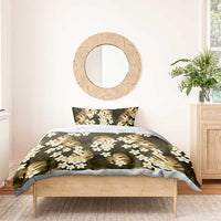 Gold Tropical Hawaii Bedding Set Seamless Monstera Plumeria Hawaiian Pattern - Polynesian Pride