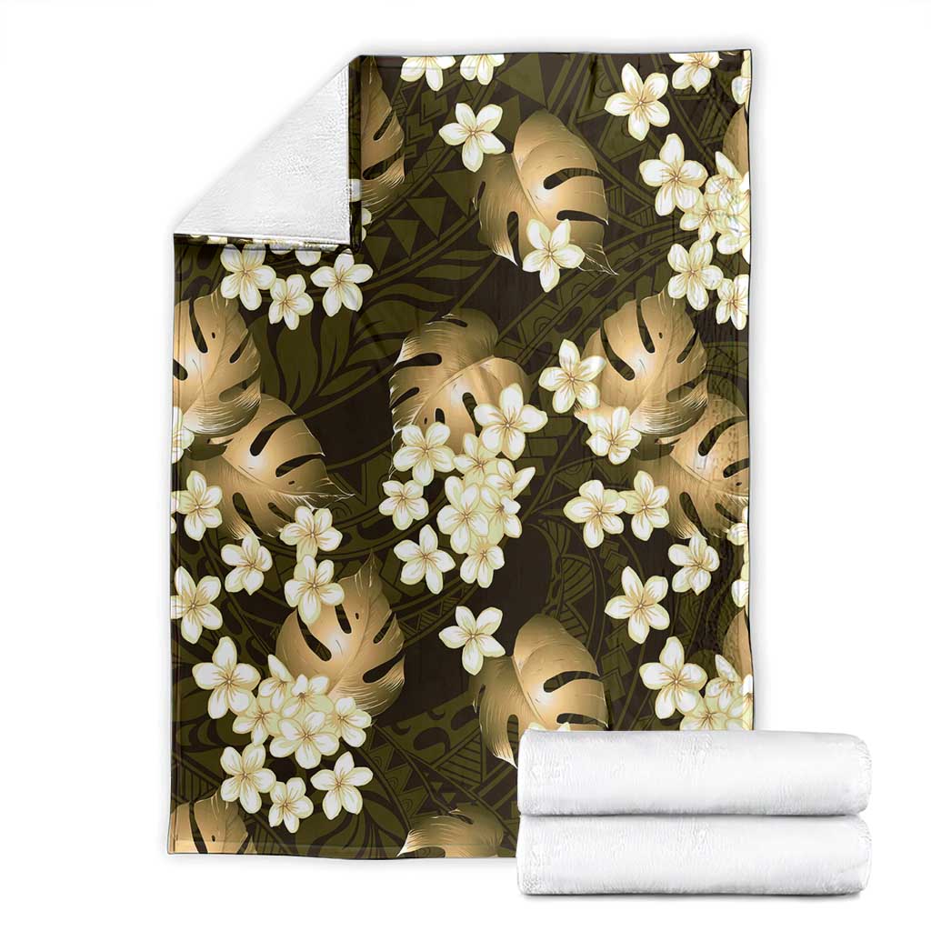 Gold Tropical Hawaii Blanket Seamless Monstera Plumeria Hawaiian Pattern - Polynesian Pride
