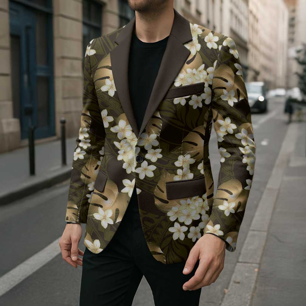 Gold Tropical Hawaii Blazer Seamless Monstera Plumeria Hawaiian Pattern - Polynesian Pride