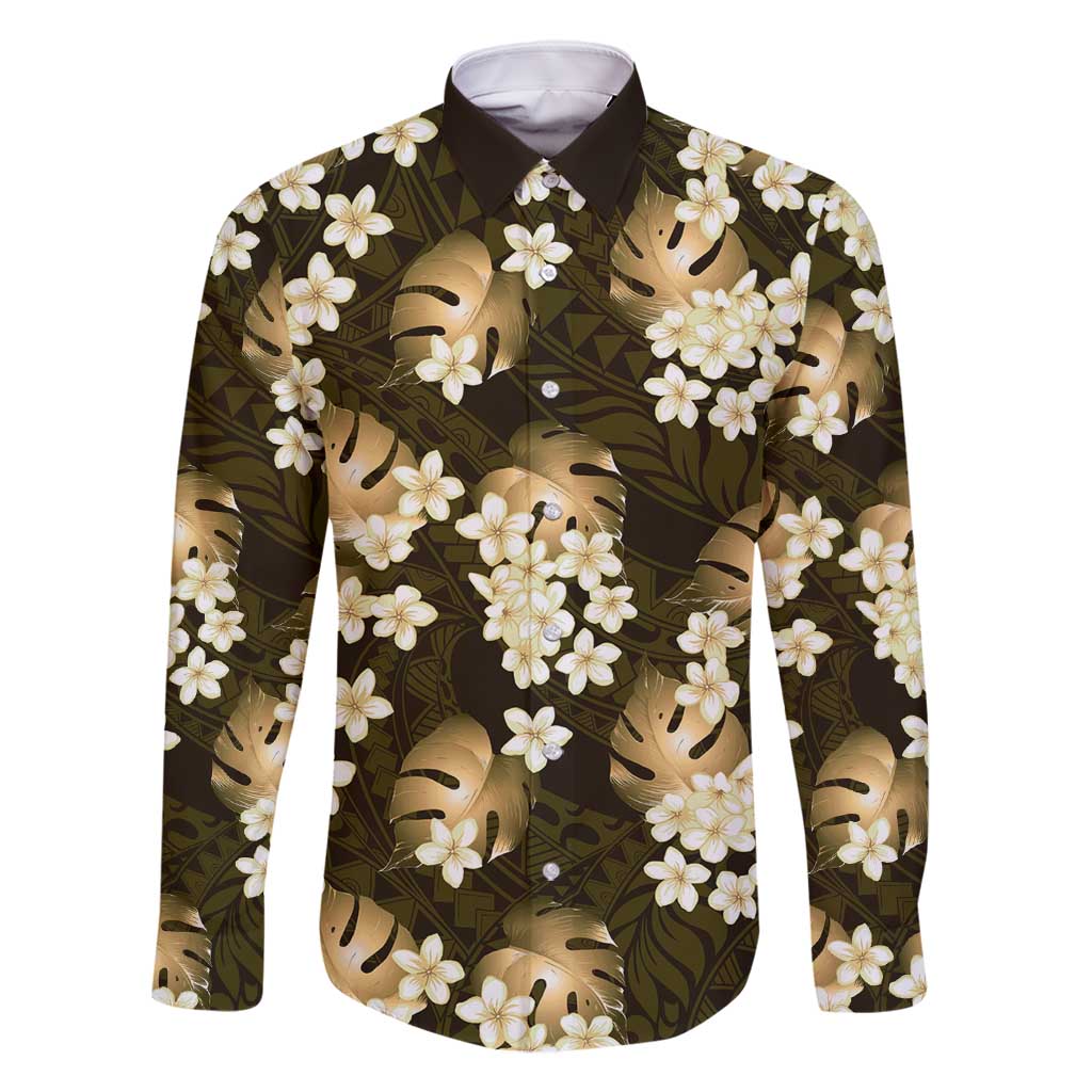 Gold Tropical Hawaii Family Matching Off Shoulder Maxi Dress and Hawaiian Shirt Seamless Monstera Plumeria Hawaiian Pattern - Polynesian Pride