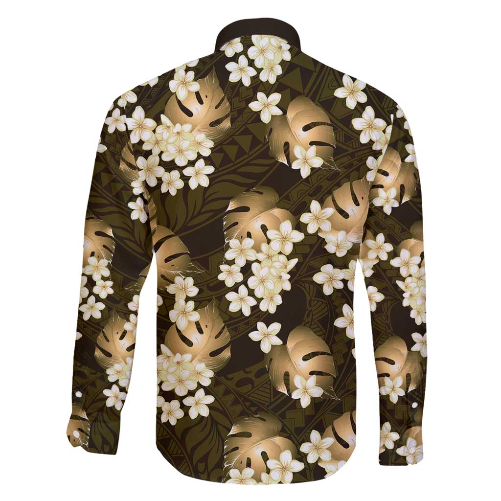 Gold Tropical Hawaii Family Matching Off Shoulder Maxi Dress and Hawaiian Shirt Seamless Monstera Plumeria Hawaiian Pattern - Polynesian Pride