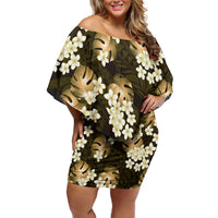 Gold Tropical Hawaii Family Matching Off Shoulder Short Dress and Hawaiian Shirt Seamless Monstera Plumeria Hawaiian Pattern - Polynesian Pride