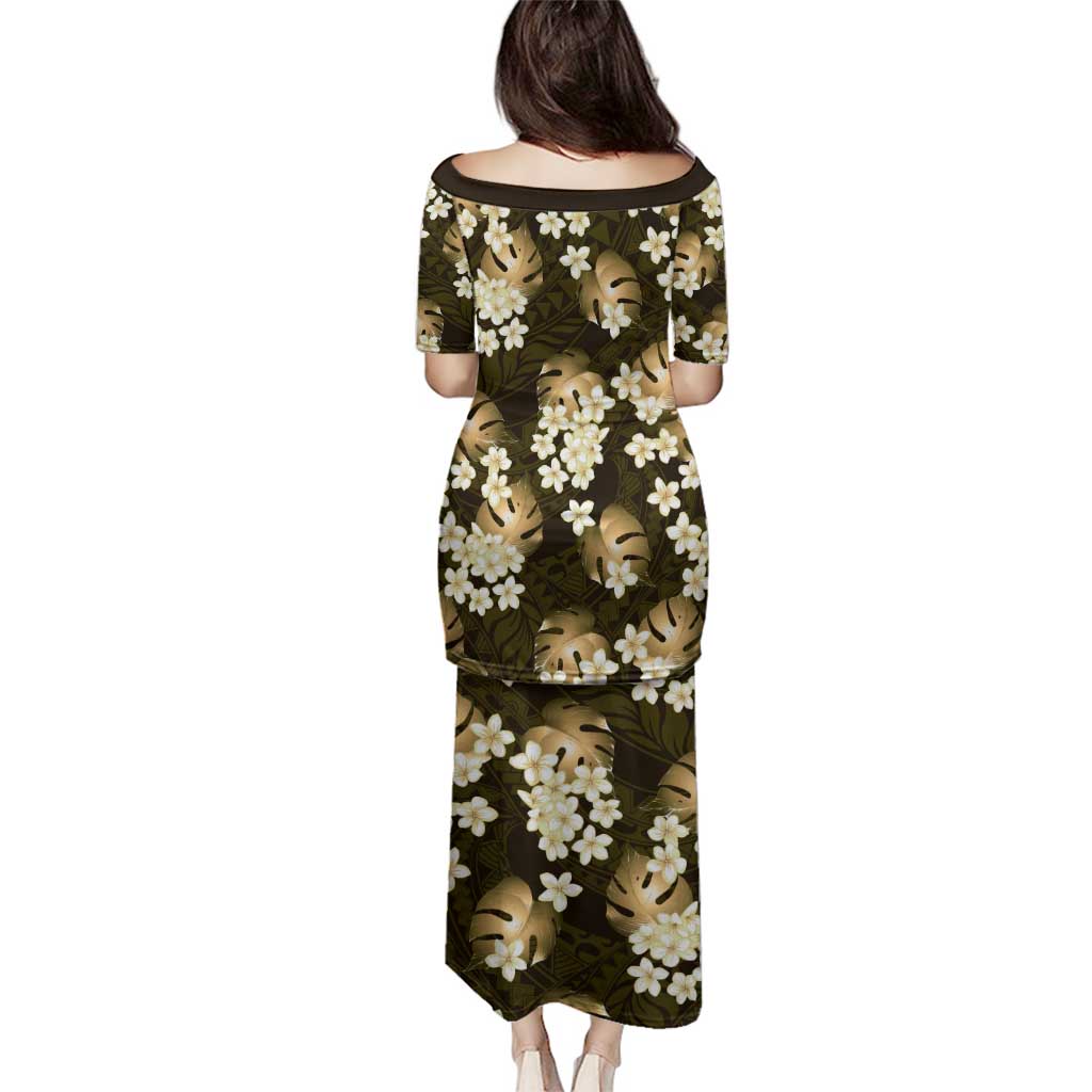 Gold Tropical Hawaii Family Matching Puletasi and Hawaiian Shirt Seamless Monstera Plumeria Hawaiian Pattern - Polynesian Pride