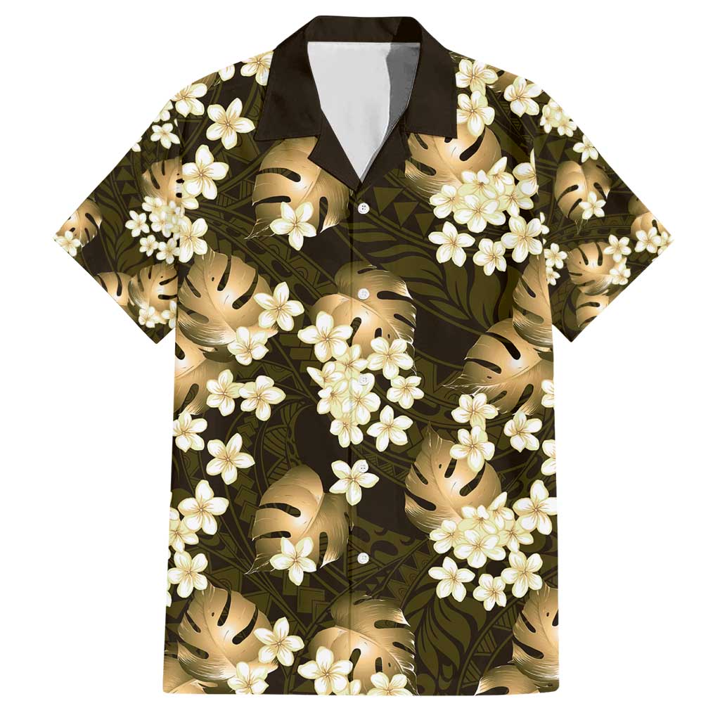 Gold Tropical Hawaii Hawaiian Shirt Seamless Monstera Plumeria Hawaiian Pattern - Polynesian Pride