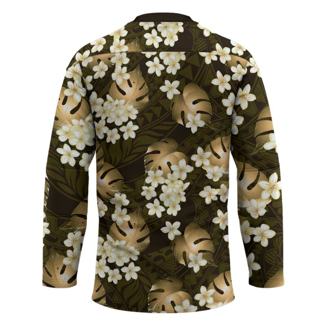 Gold Tropical Hawaii Hockey Jersey Seamless Monstera Plumeria Hawaiian Pattern - Polynesian Pride