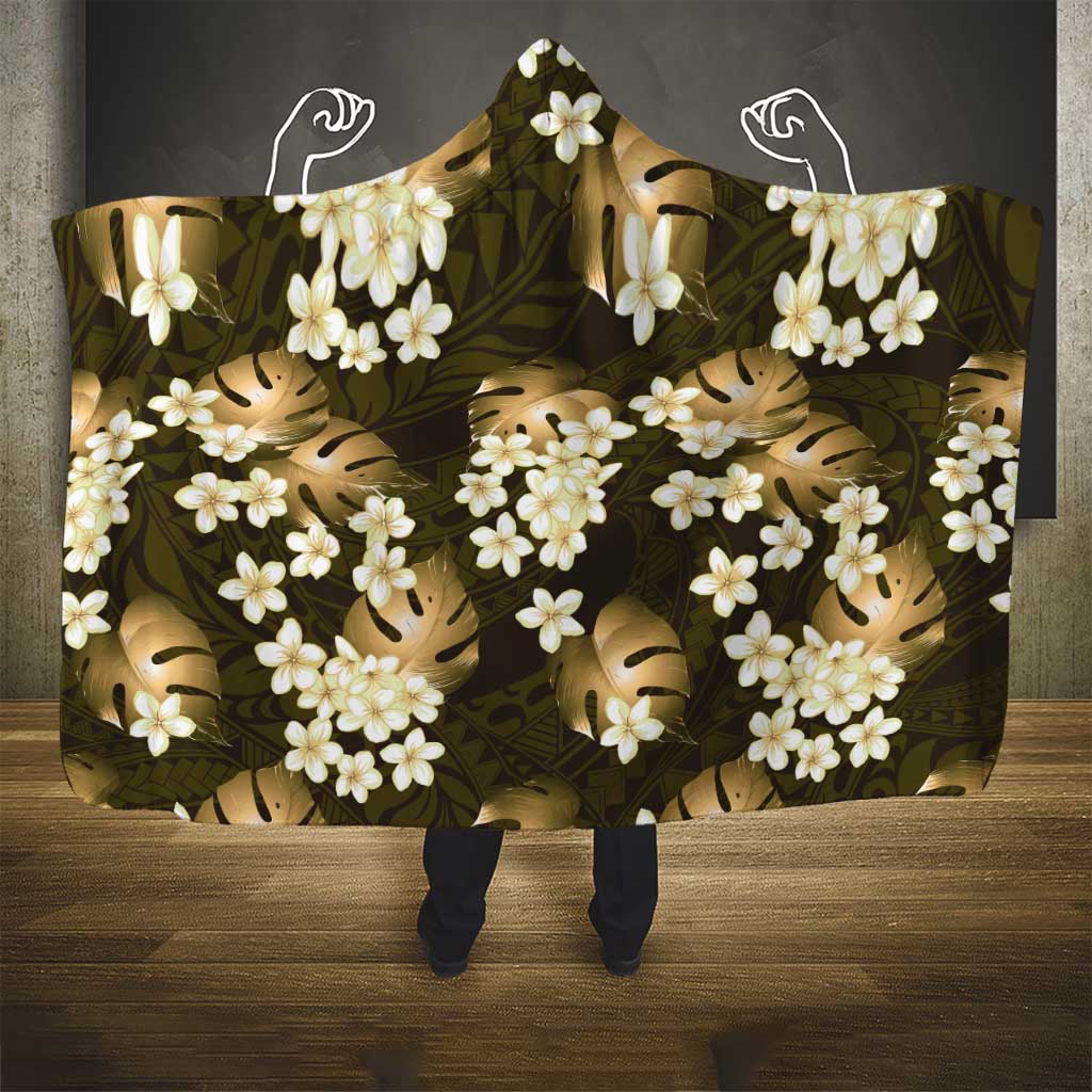 Gold Tropical Hawaii Hooded Blanket Seamless Monstera Plumeria Hawaiian Pattern LT14 - Polynesian Pride