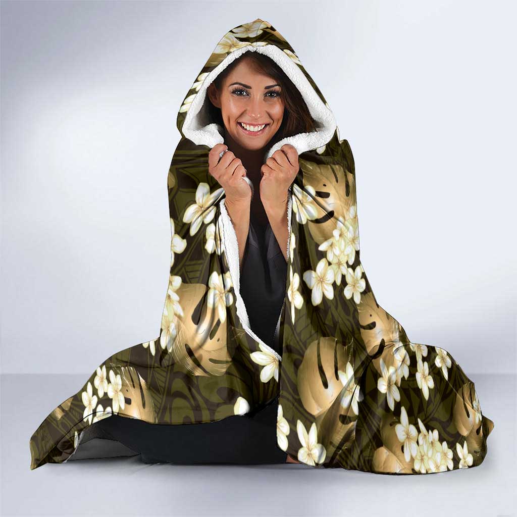 Gold Tropical Hawaii Hooded Blanket Seamless Monstera Plumeria Hawaiian Pattern LT14 - Polynesian Pride