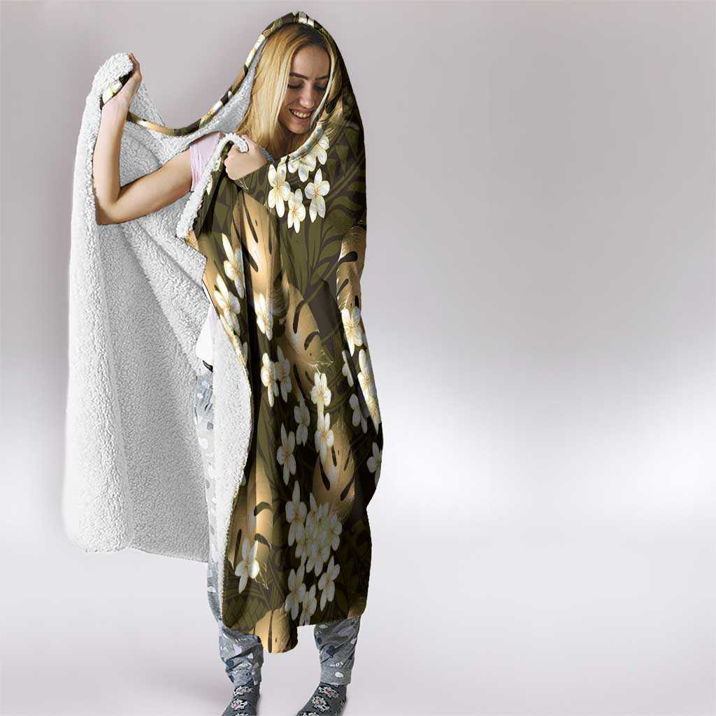 Gold Tropical Hawaii Hooded Blanket Seamless Monstera Plumeria Hawaiian Pattern LT14 - Polynesian Pride