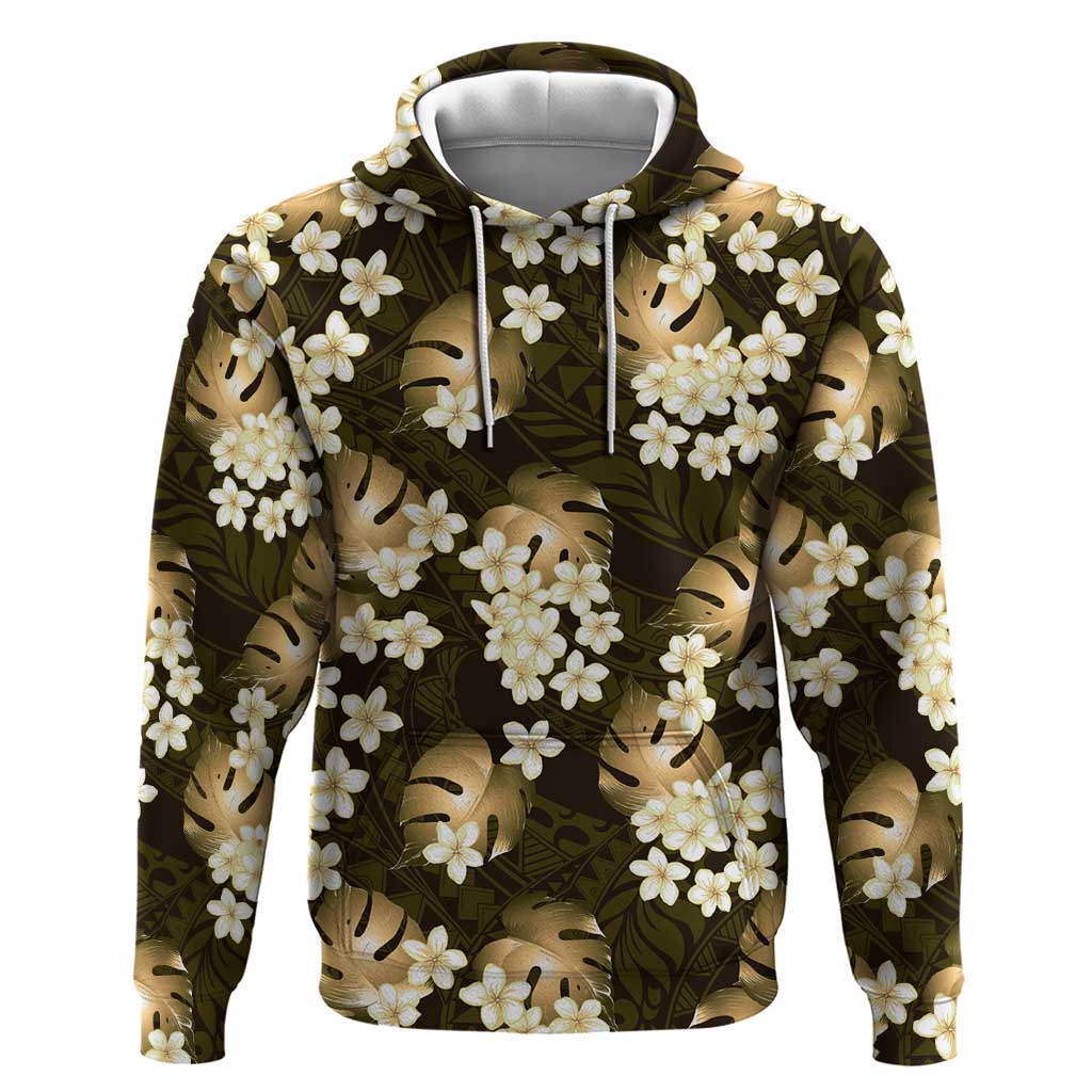 Gold Tropical Hawaii Hoodie Seamless Monstera Plumeria Hawaiian Pattern - Polynesian Pride