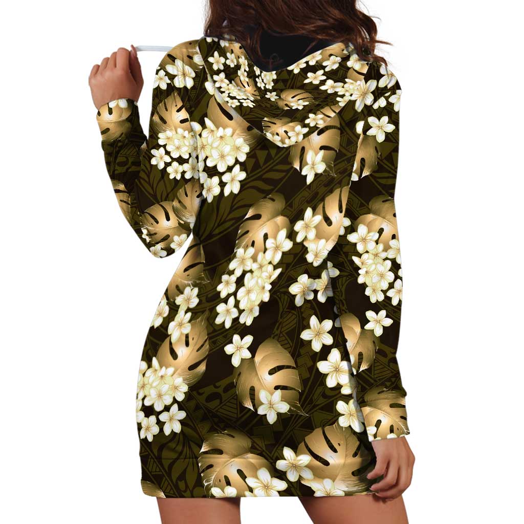 Gold Tropical Hawaii Hoodie Dress Seamless Monstera Plumeria Hawaiian Pattern - Polynesian Pride