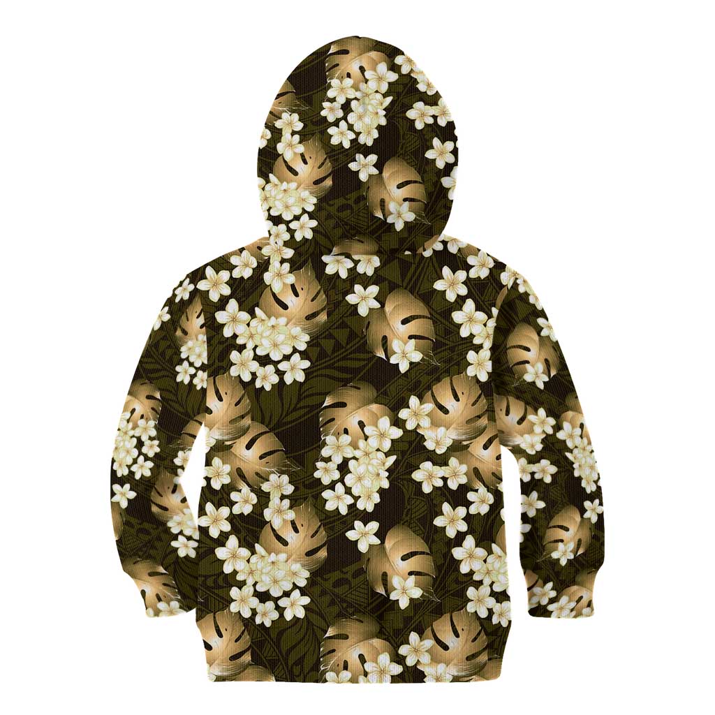 Gold Tropical Hawaii Kid Hoodie Seamless Monstera Plumeria Hawaiian Pattern LT14 - Polynesian Pride