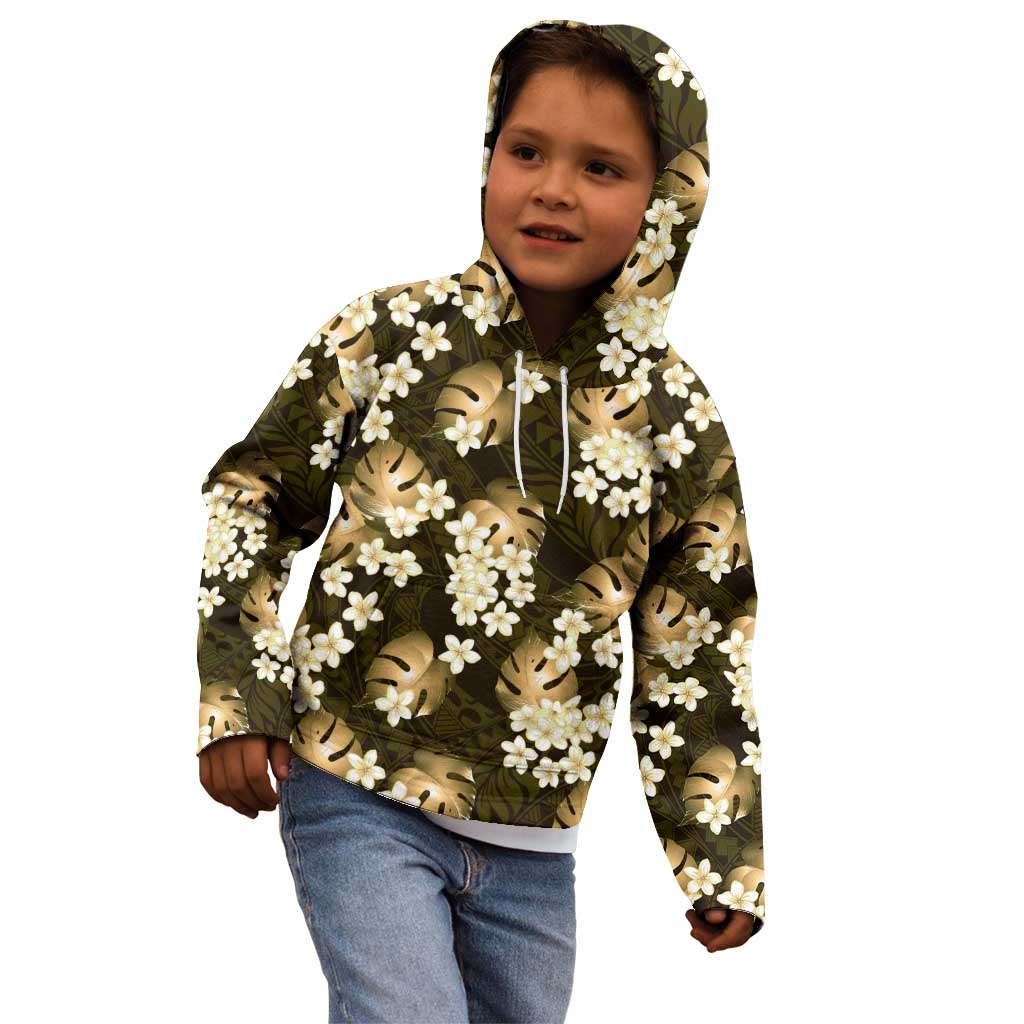 Gold Tropical Hawaii Kid Hoodie Seamless Monstera Plumeria Hawaiian Pattern LT14 - Polynesian Pride