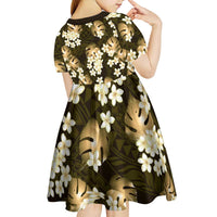 Gold Tropical Hawaii Kid Short Sleeve Dress Seamless Monstera Plumeria Hawaiian Pattern - Polynesian Pride