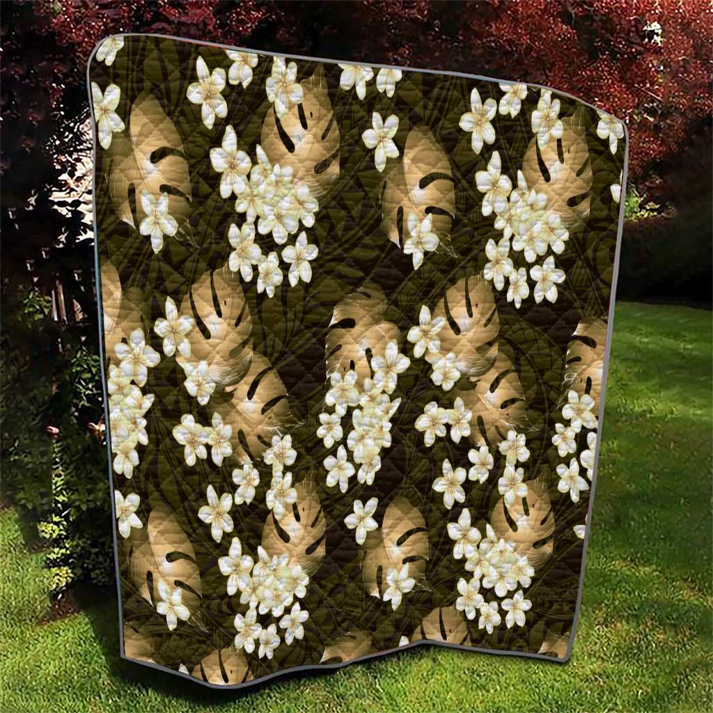 Gold Tropical Hawaii Quilt Seamless Monstera Plumeria Hawaiian Pattern - Polynesian Pride