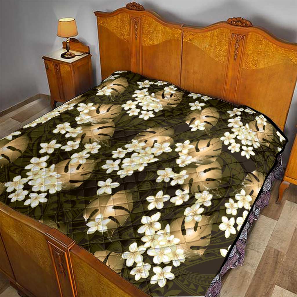 Gold Tropical Hawaii Quilt Seamless Monstera Plumeria Hawaiian Pattern - Polynesian Pride
