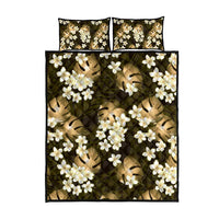 Gold Tropical Hawaii Quilt Bed Set Seamless Monstera Plumeria Hawaiian Pattern - Polynesian Pride