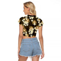 Gold Tropical Hawaii Raglan Cropped T Shirt Seamless Monstera Plumeria Hawaiian Pattern - Polynesian Pride