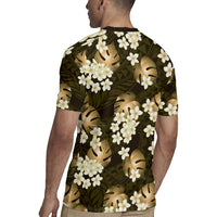 Gold Tropical Hawaii Rugby Jersey Seamless Monstera Plumeria Hawaiian Pattern - Polynesian Pride