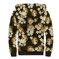 Gold Tropical Hawaii Sherpa Hoodie Seamless Monstera Plumeria Hawaiian Pattern - Polynesian Pride