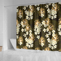 Gold Tropical Hawaii Shower Curtain Seamless Monstera Plumeria Hawaiian Pattern - Polynesian Pride