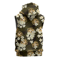 Gold Tropical Hawaii Sleeveless Zip Hoodie Seamless Monstera Plumeria Hawaiian Pattern - Polynesian Pride