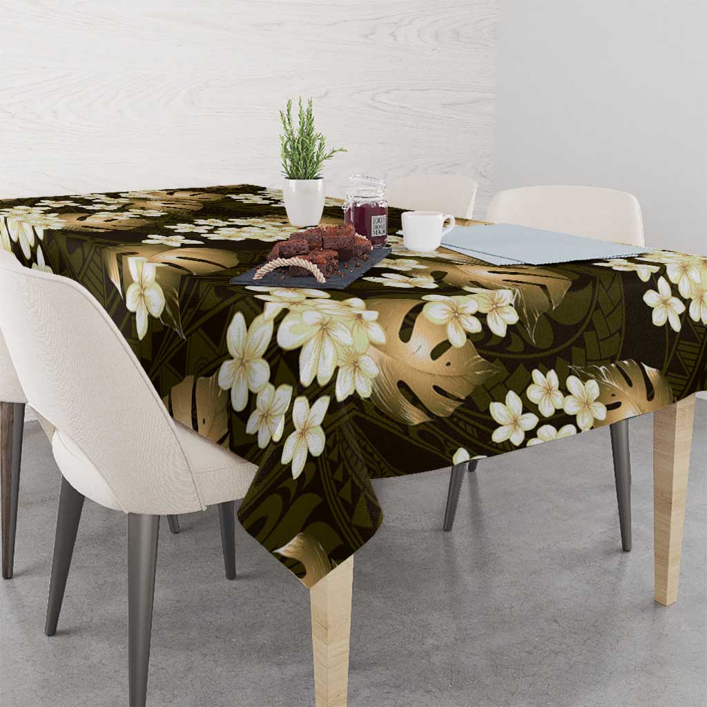 Gold Tropical Hawaii Tablecloth Seamless Monstera Plumeria Hawaiian Pattern - Polynesian Pride